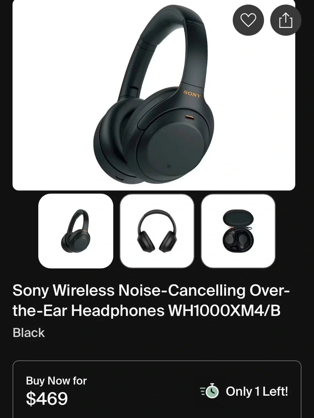 Sony Matte Black Over-Ear Wireless Headphones with Carry Case